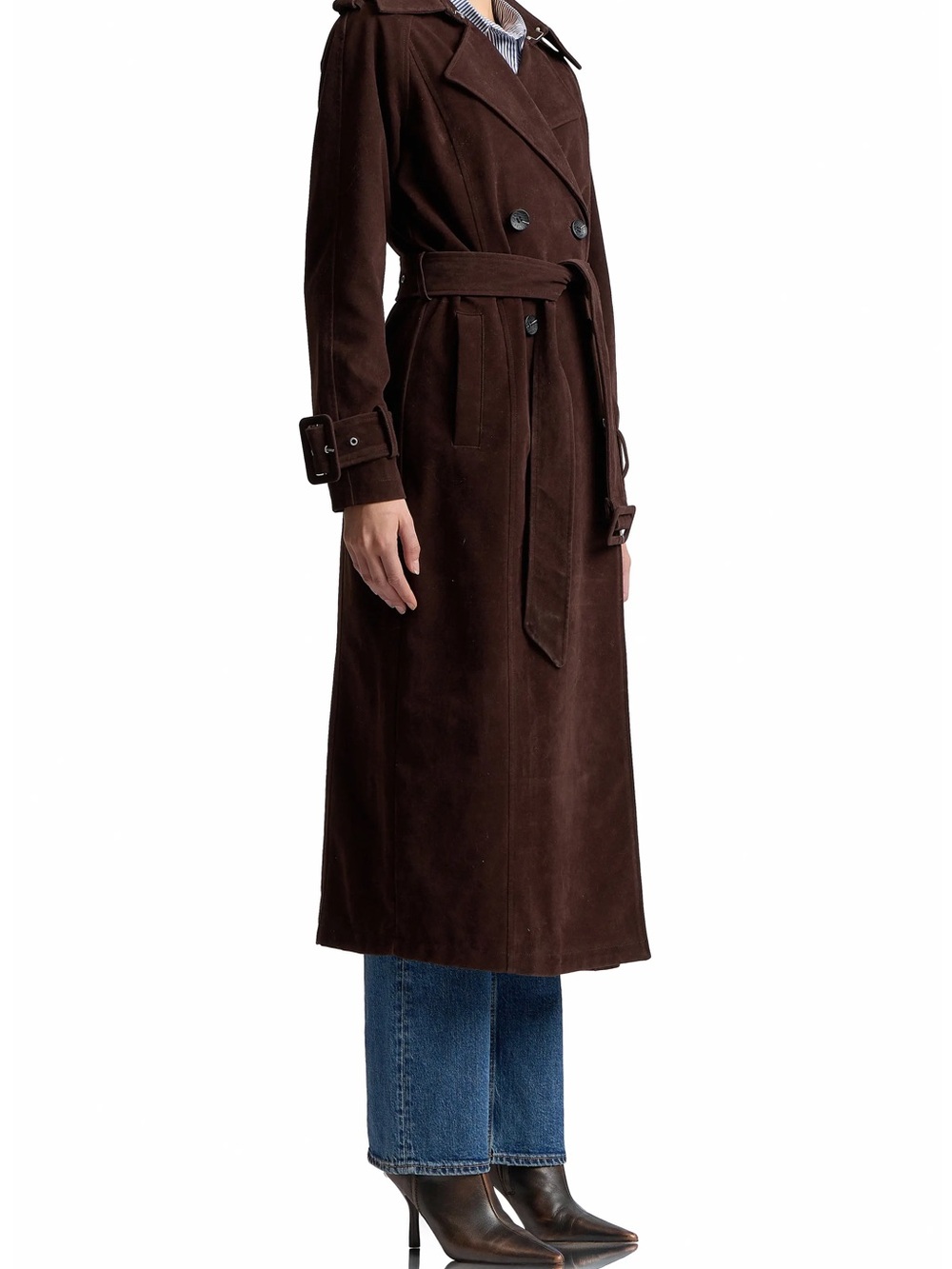 Double Breasted Faux Suede Trench Coat - Picture 6 of 8